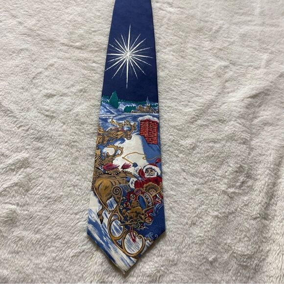 Towncraft Vintage 100% Silk Santa Themed Tie - Picture 1 of 7